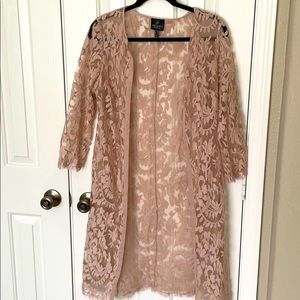 Adriana Papel long blush lace cardigan
